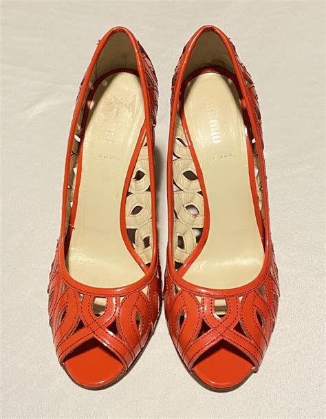 Miu Miu Strawberry Red Patent Peep Toe Heel Women's Shoes 